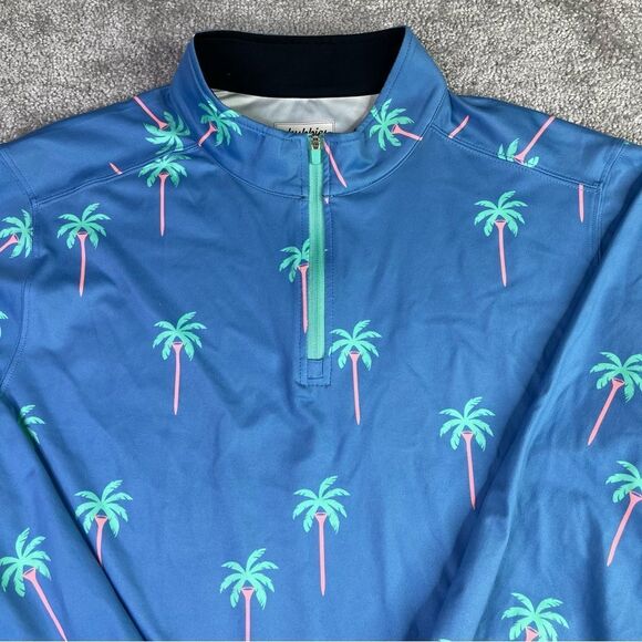 Chubbies Pullover Men’s L Blue 1/4 Zip Long Sleeve Pockets Golf Palm Tree - Picture 1 of 12